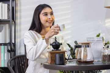 Man brewing pour over coffee at home