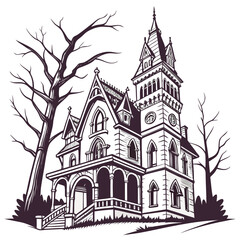 Fototapeta premium Gothic style house vector with bare trees gothic house