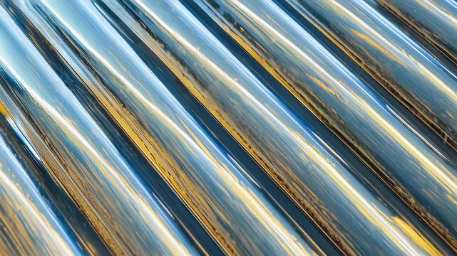 Dynamic Abstract Background with Shimmering Blue and Golden Parallel Lines.