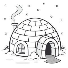 Naklejka premium Igloo house with chimney and smoke in winter snow cold