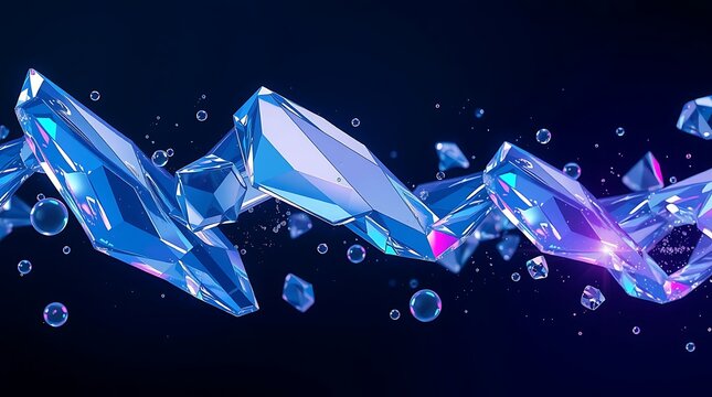 Abstract Crystal Formation with Blue and Purple Hues on Dark Background.