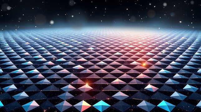 Abstract Geometric Landscape with Diamond Pattern and Cosmic Background.