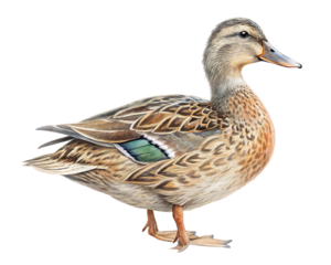 Detailed watercolor painting of a mallard duck isolated on transparent background