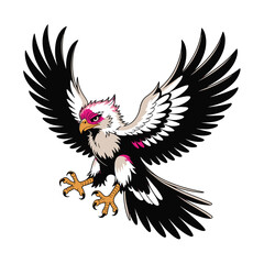 Obraz premium Powerful eagle T-shirt Design with spread wings ready to strike, ideal for sports team mascot or bold branding. Dynamic predator bird for apparel, poster, logo, print.