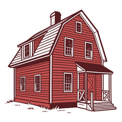 Red wooden house with gambrel roof and porch vector