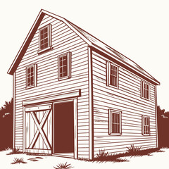 Rustic barn with open doors and windows vector illustration