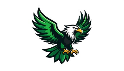 Obraz premium An eagle with wings spread wide, soaring above, in shades of green