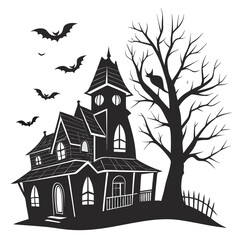 Spooky gothic haunted house with bats and bare tree vector 3