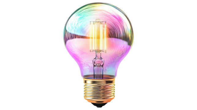 A light bulb with a rainbow colored glow isolated on a transparent and white background  - Powered by Adobe