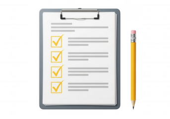 Clipboard checklist yellow pencil isolated on a transparent background