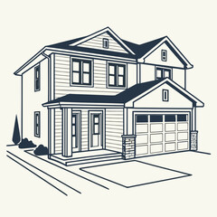 Suburban duplex house with garage and landscaping residential