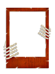 Halloween Skeleton Hands Holding Wooden Frame