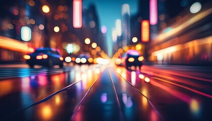 Obraz premium blurry night city street scene with vibrant bokeh lights