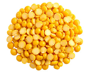 Top View of Vibrant Yellow Split Peas or Lentils (Chana Dal / Toor Dal) Heap, Isolated for Healthy Cooking