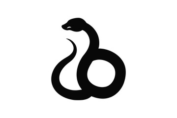 A striking black silhouette of a coiled serpent with its head raised in a dynamic and stylized pose showcasing its elegant form against a clean white background silhouette