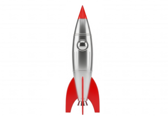 Silver rocket with red accents isolated on a transparent background
