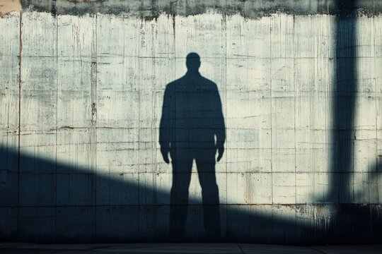Shadow of a person on a concrete wall in urban environment