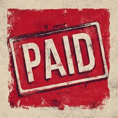 grunge texture close up of a red rectangular stamp with the word paid