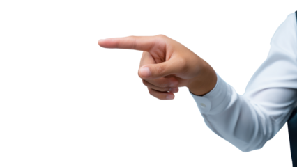 Businessman hand with an assertive gesture pointing finger. clear direction to select choice or indicate point, isolated on transparency background for business concepts