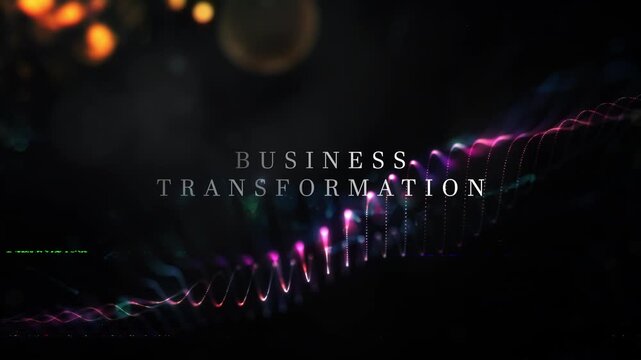 Business Transformation text abstract science technology hitech futuristic 3D cinematic title background. Animation for business network technology introduction.