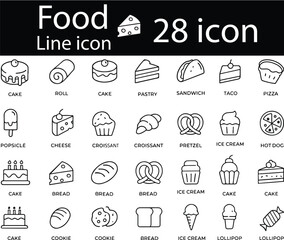 Art & IllustrationFood Black and Line Icons Set &ndash; Cake, Sandwich, Bakery, Fast Food, Dessert, Editable Stroke.