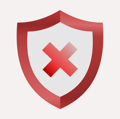 Red Shield with X Mark — Minimal Geometric Flat Design Vector