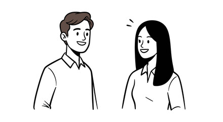Smiling man and woman in outline Illustration of a couple's interaction