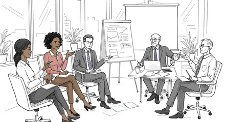 Diverse Business Professionals Collaborating and Discussing Strategies in a Productive Office Meeting