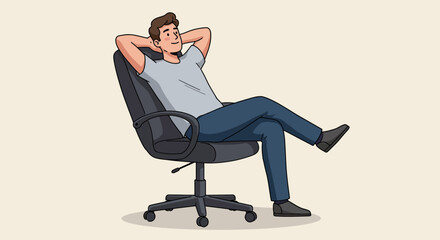 Young Professional Unwinding in Desk Chair, Prioritizing Mental Well-being and Relaxation