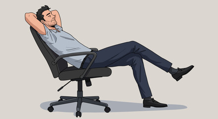 A young man relaxing in a comfortable office chair, taking a peaceful break from work