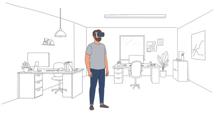 Exploring Virtual Reality A Modern Office Setting Illustration