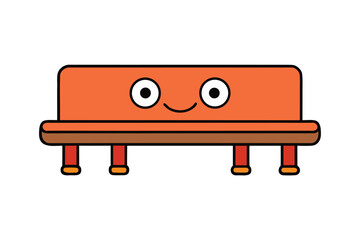 Vector art of cartoon bench with a friendly face, perfect for park scenes, childrens illustrations, or playful designs, offering a welcoming touch