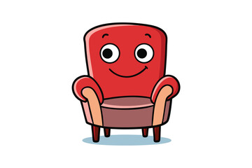 Vector art of a charming red armchair with a friendly face, perfect for adding a touch of whimsy to any design, its inviting smile and cozy shape make it irresistible