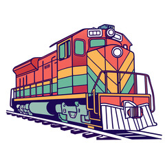 Colorful Diesel Train Engine on Railroad Tracks locomotive © nalu