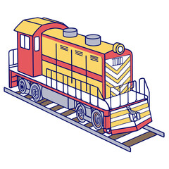 Colorful Diesel Train Engine on White Background locomotive © nalu