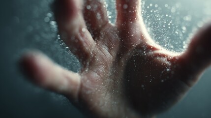 Fototapeta premium Abstract depiction of a hand enveloped in a sparkling, ethereal liquid