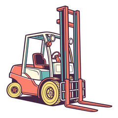 Colorful forklift machine with coral teal and yellow accents