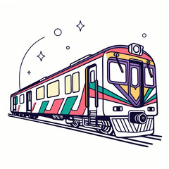 Colorful metro train illustration on white subway public transport