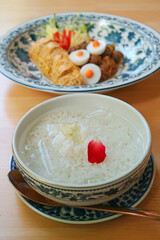 Khao Chae, traditional Thai dish adapted from Mon recipe then modified, a refreshment made and consumed in the hot season, considered a true Royal Thai Dish