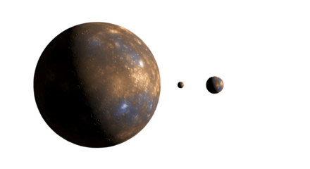 Close-up view of Mercury and other rocky planets aligned in deep space, showing detailed cratered surfaces and textures. Realistic 3D illustration of inner planets in the solar system.