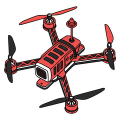 Red and black quadcopter drone illustration flying machine