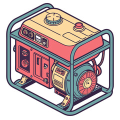 Red and yellow portable diesel generator with teal frame