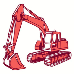 Red excavator machine graphic construction heavy equipment