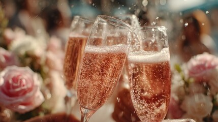 Elegant celebration toasting with shimmering ros? wine amid floral beauty