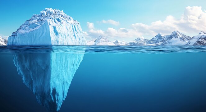 Dramatic iceberg floating in pristine arctic waters, scenic landscape