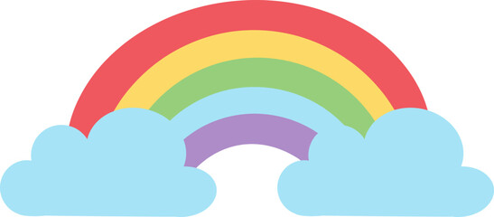 cute rainbow with fluffy cloud vector cartoon illustration