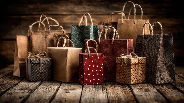 Christmas sale art board with shopping bag border design featuring gift box patterns and consumer purchase theme for holiday shopping concept