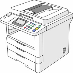 White office copier with colorful buttons and screen