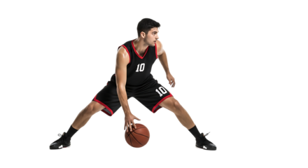 Basketball player dribbling ball isolated on transparent background