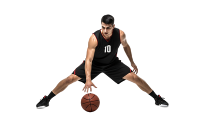 Basketball player dribbling ball isolated on transparent background